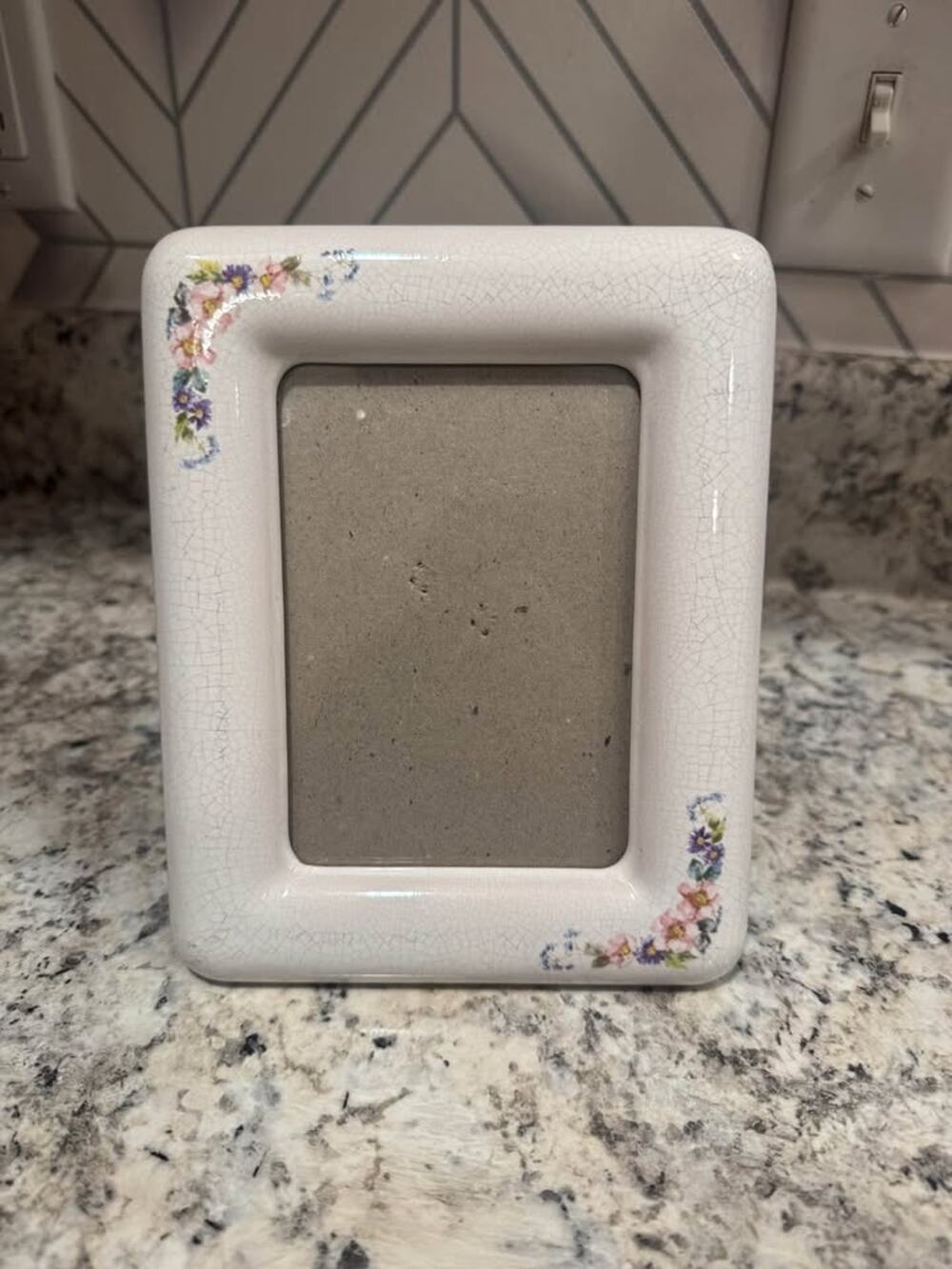 Vintage Crackle Glaze Porcelain Floral Picture Frame